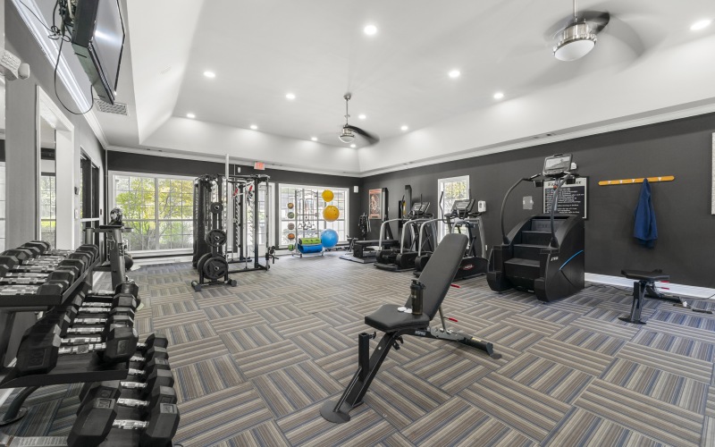 a gym with treadmills